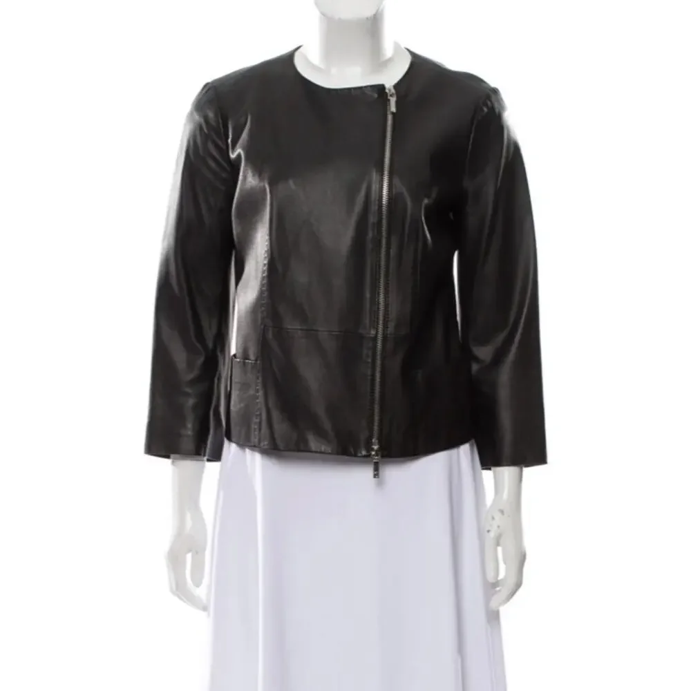 Tory‎ Burch leather moto style jacket black sz 4